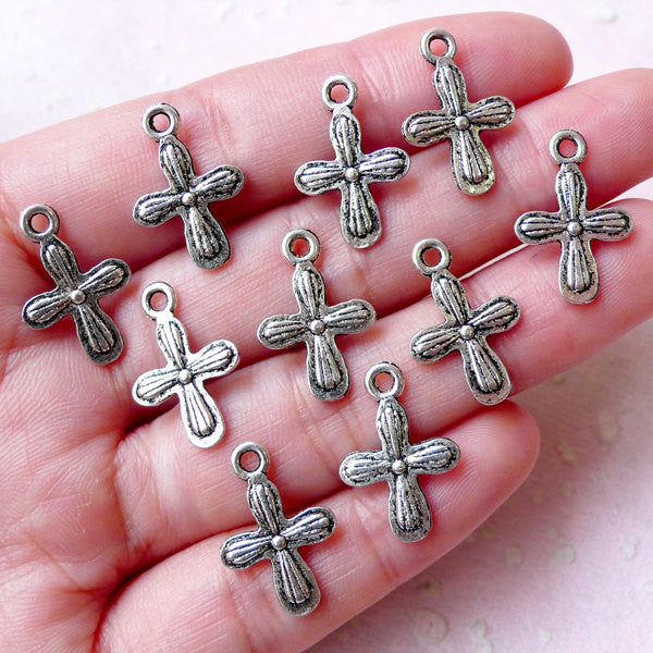 Small Cross Charm Religious Charms 10pcs 12mm x 18mm Tibetan Silver 2 Sided Catholic Christian Jewelry Bible Bookmark Charm CHM909