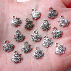 Tiny Fish Charms / Coral Reef Fish / Tropical Fish / Aquarium Fish (15pcs / 10mm x 10mm / Tibetan Silver / 2 Sided) Beach Jewelry CHM929