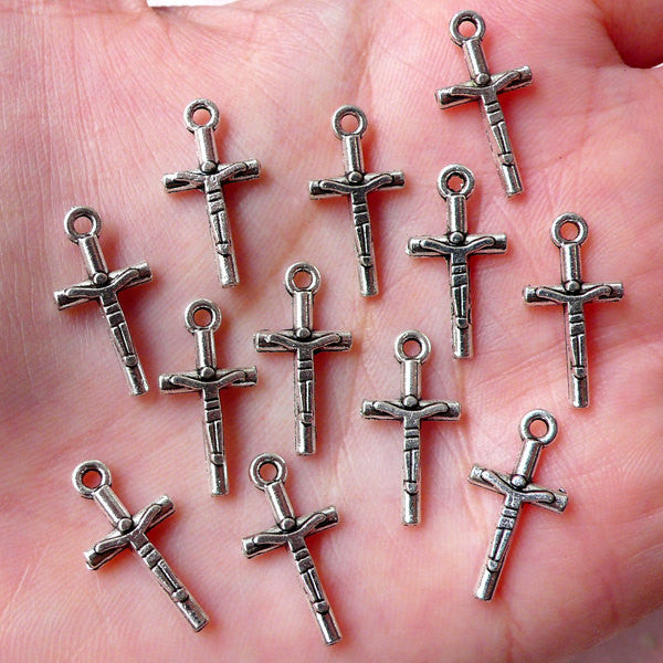 Christian Charms for Jewelry Making Cross Charms Silver Cross Charms  Christian Simple Cross Pendants 30 Cross Charm Bulk Pendant DIY Jewelry 