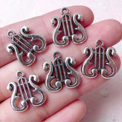 Harp Charms / Musical Instrument Charm (5pcs / 16mm x 17mm / Tibetan Silver / 2 Sided) Music Orchestra Musician Pendant Zipper Pull CHM970