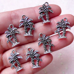 Coconut Tree Charm Palm Tree Charms (7pcs / 14m x 18mm / Tibetan Silver / 2 Sided) Tropical Sun Beach Jewelry Wine Charm Bracelet CHM972