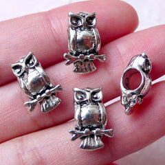 Owl Beads / Bird Bead (4pcs / 10mm x 15mm / Tibetan Silver) Large Big Hole Bead Animal Bracelet Pendant Leather Necklace Jewellery CHM1008