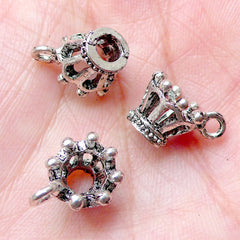3D Princess Crown Charm (4pcs / 13mm x 10mm / Tibetan Silver) Fairytale Charm Bracelet Cute Add On Charm Bag Charm Crown Pendant CHM1016