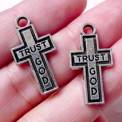 CLEARANCE Trust God Cross Charm / Catholic Charms (2pcs / 13mm x 24mm / Tibetan Silver) Religious Christian Jewellery Pendant Bracelet Necklace CHM991