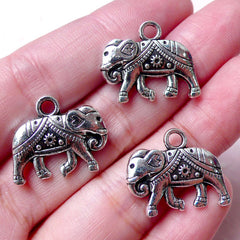 CLEARANCE Thai Elephant Charms Caparisoned Elephant Charm (3pcs / 20mm x 17mm / Tibetan Silver / 2 Sided) Bali Jewelry Exotic Animal Bracelet CHM993