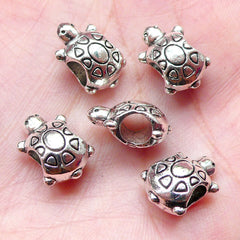 Turtle Beads / Sea Life Bead (5pcs / 10mm x 14mm / Tibetan Silver / 2 Sided) Big Large Hole Bead Beach Bracelet Leather Necklace CHM1004