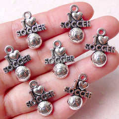 CLEARANCE I Love Soccer Charms Sports Charm (7pcs / 16mm x 20mm / Tibetan Silver) Bookmark Bag Keychain Zipper Pull Charm Bracelet Pendant CHM1014
