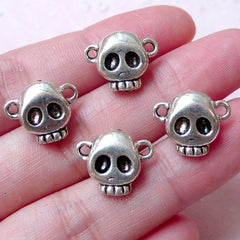 Kawaii Skull Charm Connector (4pcs / 15mm x 12mm / Tibetan Silver) Cute Halloween Charm Spooky Pendant Bracelet Jewelry Favor Charm CHM1022