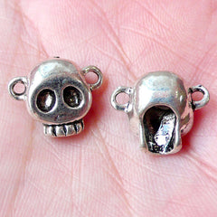 Kawaii Skull Charm Connector (4pcs / 15mm x 12mm / Tibetan Silver) Cute Halloween Charm Spooky Pendant Bracelet Jewelry Favor Charm CHM1022