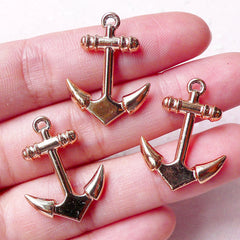 CLEARANCE Gold Anchor Charms (3pcs / 19mm x 26mm / Rose Gold / 2 Sided) Nautical Bracelet Connector Boat Jewelry Zipper Pull Keychain Charm CHM1042