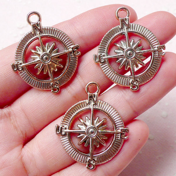 CLEARANCE Gold Compass Charms 3pcs 25mm x 30mm Rose Gold Nautica MiniatureSweet Kawaii Resin Crafts Decoden Cabochons Supplies Jewelry Making