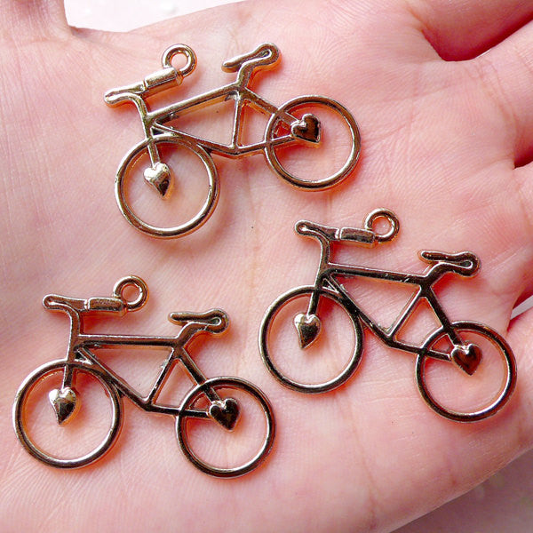 Bike Charms Bicycle Bracelet Link (3pcs 31mm x 24mm Rose Gold