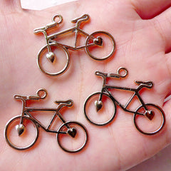 Bike Charms Bicycle Bracelet Link (3pcs / 31mm x 24mm / Rose Gold) Cycle Cycling Biking Pendant Necklace Link Zipper Pull Charm CHM1047