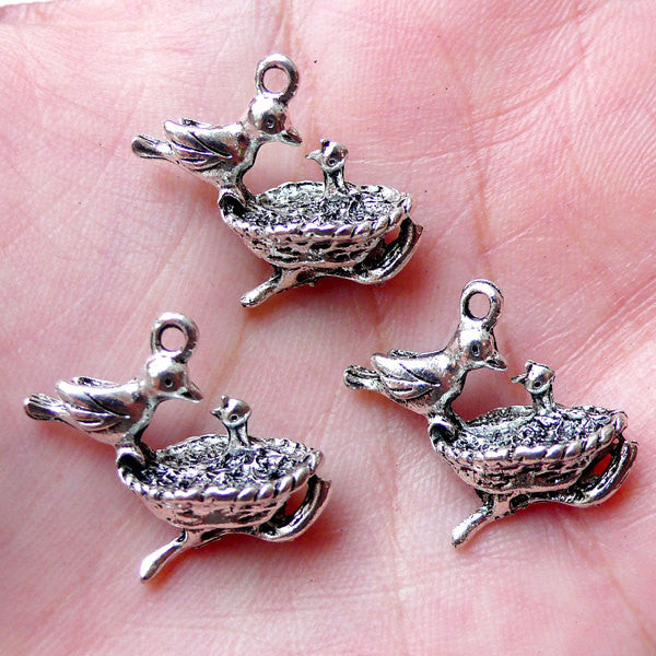 3D Bird Nest Charms Mother and Baby Charm Bird Feeding Charm