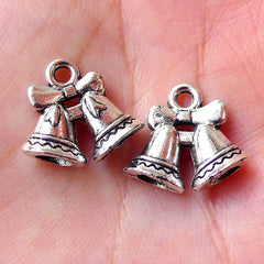 CLEARANCE Christmas Bell Charms (5pcs / 16m x 14mm / Tibetan Silver / 2 Sided) Miniature Christmas Ornament Favor Charm Wine Glass Charm CHM1064
