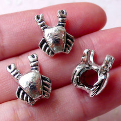 Crab Beads / Sea Life Bead (3pcs / 11mm x 14mm / Tibetan Silver / 2 Sided) Large Big Hole Bead Leather Bracelet Necklace Animal Bead CHM1054