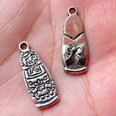 Russian Doll Charms Matryoshka Doll Charm Babushka Doll Charm (8pcs / 8mm x 21mm / Tibetan Silver / 2 Sided) Keychain Bookmark Charm CHM1075