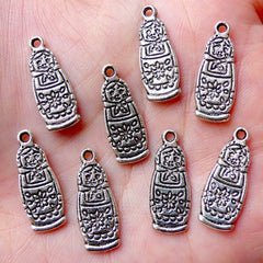 Russian Doll Charms Matryoshka Doll Charm Babushka Doll Charm (8pcs / 8mm x 21mm / Tibetan Silver / 2 Sided) Keychain Bookmark Charm CHM1075