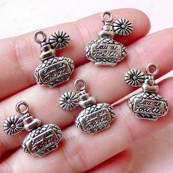 Perfume Bottle Charms Eau de Toilette Parfum Charm 5pcs 15mm x 17mm Tibetan Silver 2 Sided Lady Charm Bracelet Wine Charm CHM1068