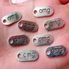 OMG Charm Oh My God Tag Charms (8pcs / 18mm x 9mm / Tibetan Silver) Texting Charm Word Charm Zipper Pull Wine Glass Charm Bracelet CHM1091