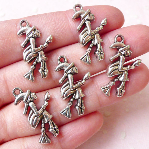 Halloween Witch Charms (5pcs / 14mm x 25mm / Tibetan Silver) Halloween, MiniatureSweet, Kawaii Resin Crafts, Decoden Cabochons Supplies