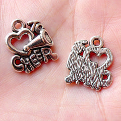 Love to Cheer Charms Cheerleader Megaphone Charm (5pcs / 16mm x 18mm / Tibetan Silver) Heart to Cheer Bracelet Keychain Favor Charm CHM1076