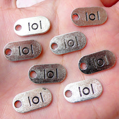 LOL Charm Laugh Out Loud Tag Charms (8pcs / 18mm x 9mm / Tibetan Silver) Texting Message Charm Zipper Pull Dust Plug Charm Bracelet CHM1092