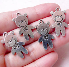 CLEARANCE Kawaii Bear Toy Charms Doll Charm (4pcs / 14m x 25mm / Tibetan Silver) Cute Animal Charm Bracelet Necklace Baby Shower Favor Charm CHM1108