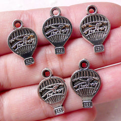 CLEARANCE Hot Air Balloon Charms (5pcs / 12mm x 19mm / Tibetan Silver) Travel Bracelet Pendant Necklace Zipper Pull Bookmark Wine Glass Charm CHM1116