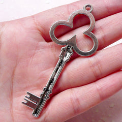 CLEARANCE Large Silver Key Charm / Big Fancy Key Pendant (1 piece / 28mm x 70mm / Tibetan Silver) Key Charm Necklace Zipper Pull Keyring Charm CHM1134