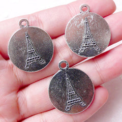 Eiffel Tower Tag Charms (3pcs / 22mm x 26mm / Tibetan Silver) Paris Jewelry Pendant Gift Decoration Zipper Pull Charm Keychain Charm CHM1141
