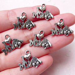I Love My Dog Charms Pet Charm (6pcs / 18mm x 15mm / Tibetan Silver) Dog Pendant Bracelet Necklace Animal Wine Charm Keychain Charm CHM1131