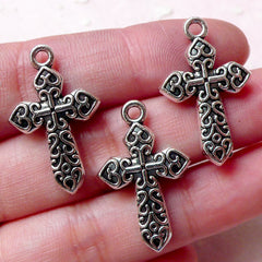 Catholic Cross Charms (3pcs / 17mm x 27mm / Tibetan Silver / 2 Sided) Religious Christian Jewelry Cross Pendant Bracelet Necklace CHM1135