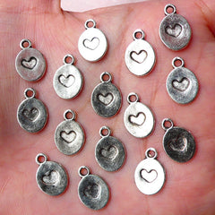 CLEARANCE Tiny Heart Tag Charms (15pcs / 9mm x 13mm / Tibetan Silver / 2 Sided) Add a Charm Cute Bracelet Necklace Valentines Gift Decoration CHM1137