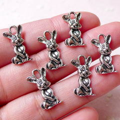 Rabbit Charm Bunny Charm (6pcs / 9mm x 18mm / Tibetan Silver) Animal Bracelet Pendant Necklace Earrings Baby Shower Wine Glass Charm CHM1153