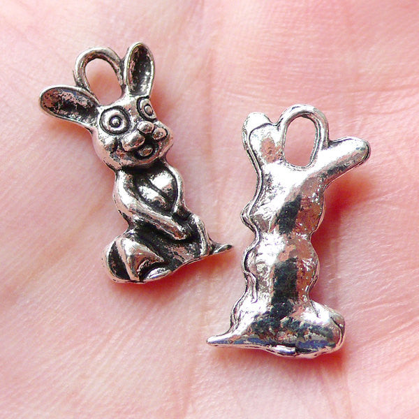 Rabbit Charm Bunny Charm (6pcs 9mm x 18mm Tibetan Silver