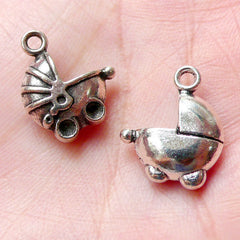 Baby Pram Charms Baby Stroller Charm Baby Carriage Charm (4pcs / 14mm x 16mm / Tibetan Silver) Baby Shower Decor Cute Favor Charm CHM1158