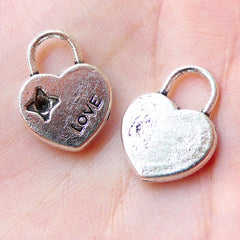 CLEARANCE Heart Key Lock Charms Love Charm (5pcs / 13mm x 17mm / Tibetan Silver) Valentines Gift Decoration Cute Favor Charm Keychain Charm CHM1163
