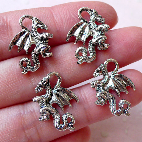 Dragon Charms Pendant (4pcs 14mm x 20mm Tibetan Silver