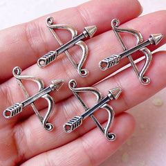 Archery Charms Arrow and Bow Charm Crossbow Charm (4pcs / 25mm x 26mm / Tibetan Silver) Cupid Charm Bracelet Valentines Gift Decor CHM1179