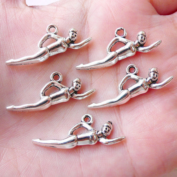 Swimmer Charms Swimming Charm 5pcs 29m x 11mm Tibetan Silver Spo MiniatureSweet Kawaii Resin Crafts Decoden Cabochons Supplies Jewelry Making