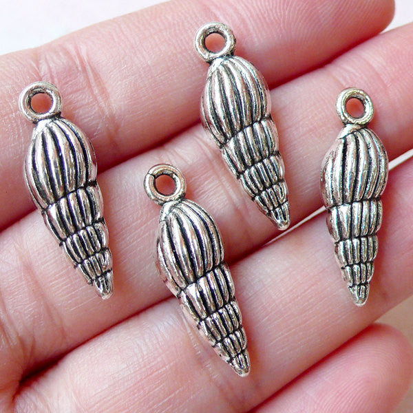 Conch Charms Sea Shell Charm (4pcs 8mm x 24mm Tibetan Silver