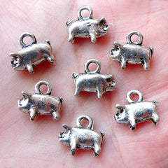 3D Pig Charm Piggy Charm Piglet Charm Boar Charms (7pcs / 12mm x 10mm / Tibetan Silver / 2 Sided) Farm Animal Pendant Earring Bangle CHM1213
