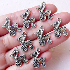 Baby Carriage Charms Baby Stroller Charm Baby Pram Charm (8pcs / 14mm x 18mm / Tibetan Silver) Baby Shower Decoration New Mom Charm CHM1221