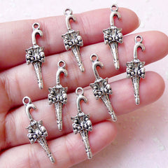 Lolita Umbrella Charms Victorian Umbrella Charm (8pcs / 8mm x 27mm / Tibetan Silver) Kawaii Jewelry Bracelet Dust Plug Charm Decoden CHM1222