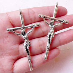 Large Crucifix Charms Jesus on the Cross Charm (2pcs / 32mm x 60mm / Tibetan Silver) Religious Christian Jewellery Catholic Jewelry CHM1236