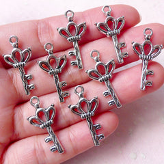 CLEARANCE Silver Crown Key Charms (8pcs / 13mm x 25mm / Tibetan Silver / 2 Sided) Cute Princess Key Bracelet Pendant Necklace Dust Plug Charm CHM1244