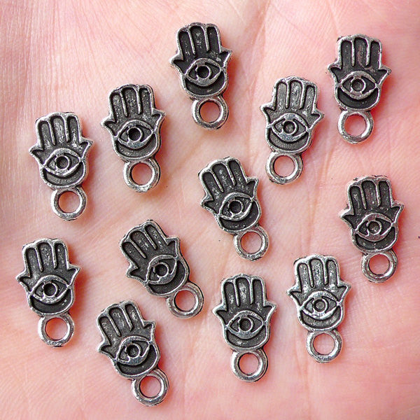 CLEARANCE Small Hamsa Charms Tiny Khamsa Charm Hand of Fatima Charm (12pcs / 8mm x 14mm / Tibetan Silver) Judaica Islam Judaism Religion CHM1260