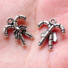 CLEARANCE Christmas Candy Stick Charms Miniature Sweets Charm (3pcs / 17m x 19mm / Tibetan Silver) Christmas Party Favor Charm Wine Charm CHM1271