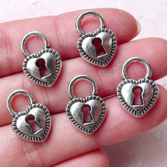 Valentines Day Key Lock Charms Heart Charm (5pcs / 12mm x 17mm / Tibetan Silver / 2 Sided) Love Charm Bracelet Gift Decoration CHM1281